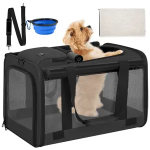 Cat Carrier, Cat Carriers for Large Cats up to 25LB, large Cat Carrier with a Bowl, Soft Sided Carrier with 2 Side Roller Blinds for Pet Cat Kitten Small Dog Puppies Airline Approved, Black