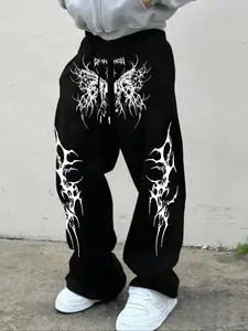 Men's Casual Loose-Fit Butterfly Print Sweatpants, Drawstring Wide Leg Pants, All-Season Comfortable Men's Clothing, Casual Streetwear Trousers