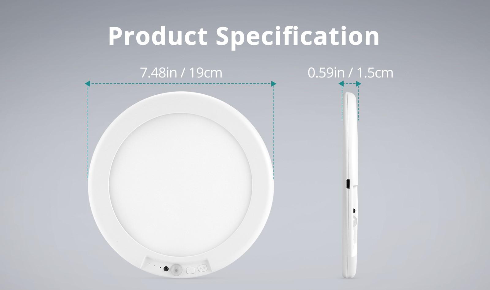 Wowatt Wireless Rechargeable LED Ceiling Light – 3 Color Modes, Dimmable, Motion Sensor, Timer, Remote, 7.48" – Perfect for Closet, Hallway, Shower, Kitchen