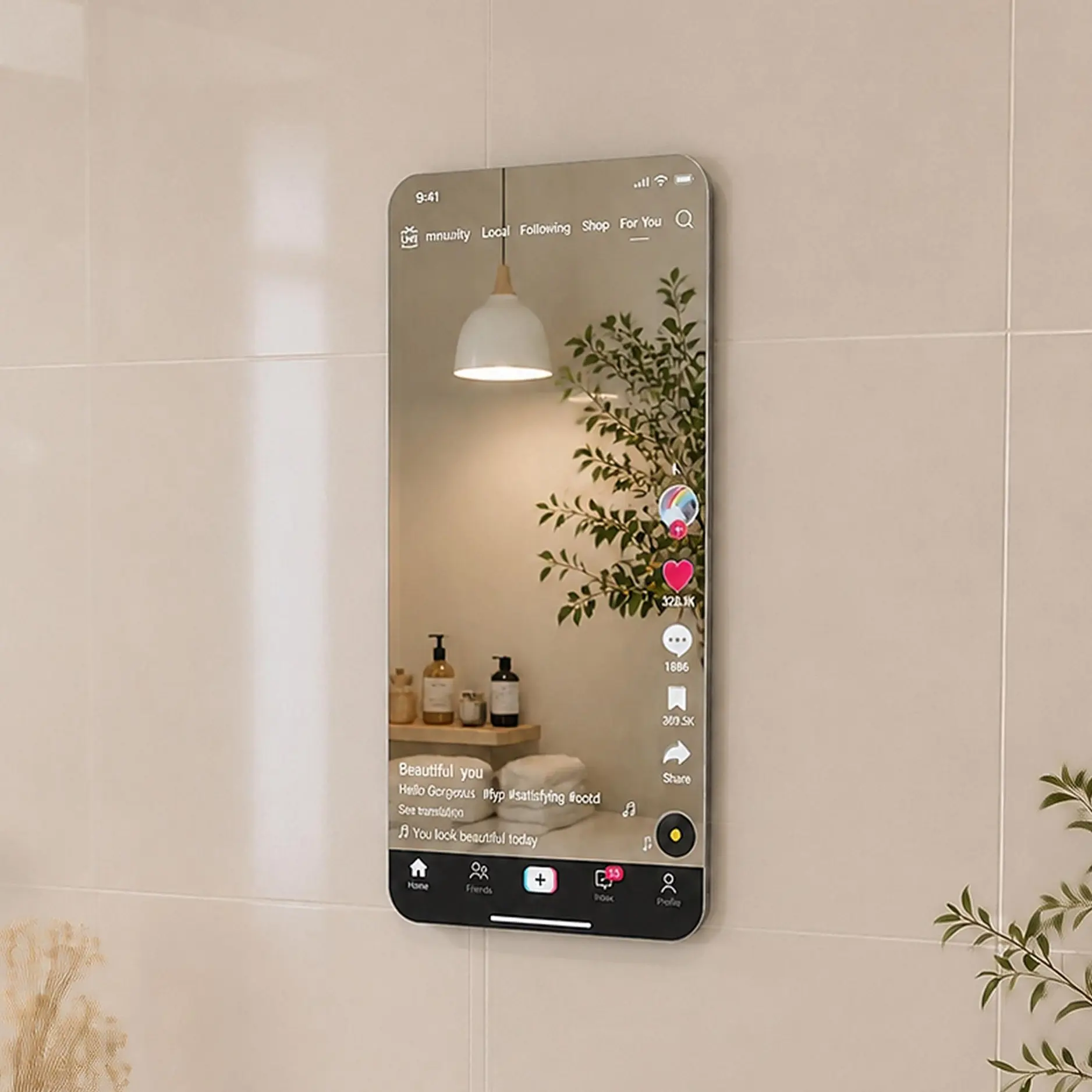 Phone Mirror for Y2K Room Decor, 15.35 x 7.08 Inch Acrylic Wall Mirror, Modern Vanity Decor and Unique Wall Art for Dorm Room and Dressing Area