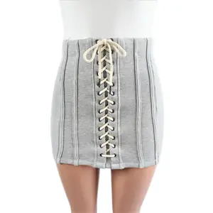 Jamie High Waisted Lace Up Skirt for Women - Casual Cotton Bottom