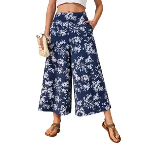 inifitelmage Women's Comfortable High Waist Palazzo Pants, Casual Elastic Waist Flowy Wide Leg Trousers with Convenient Pockets
