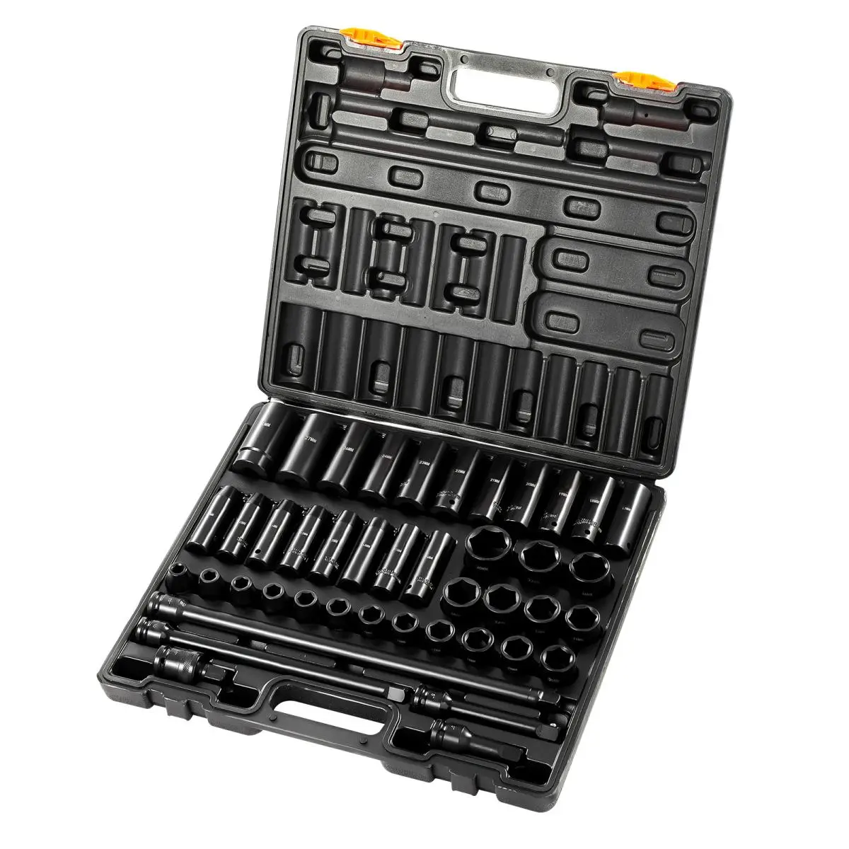 High-Quality Alloy Steel Metric Impact Socket Set, 1/2 in Drive, 43-Piece 6-Point Standard/Deep Sockets (9-30mm), Compact & Portable Metal On-Site Hand Tool Assortment