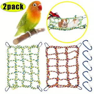 2 Pieces Rat Cage Accessories Rat Toys Climbing Bird Rope Net Pet Hanging Hammock for Hamster, Mice, Parrot, Bird, Sugar Glider Habitat Decor and Play