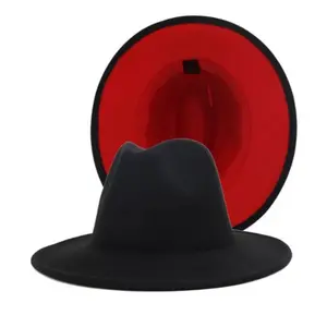 Black Fedora Hat with Red Trim