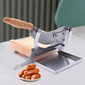 Chinese Medicine Slicer, 2 Blades Manual Radiused Biltong Slicer, Stainless Steel Cutter Machine with Adjustable Thickness Baffle And Rubber Wooden Base for Chinese Herbs, Biltong, Beef Jerky Kitchen Utensils Silver