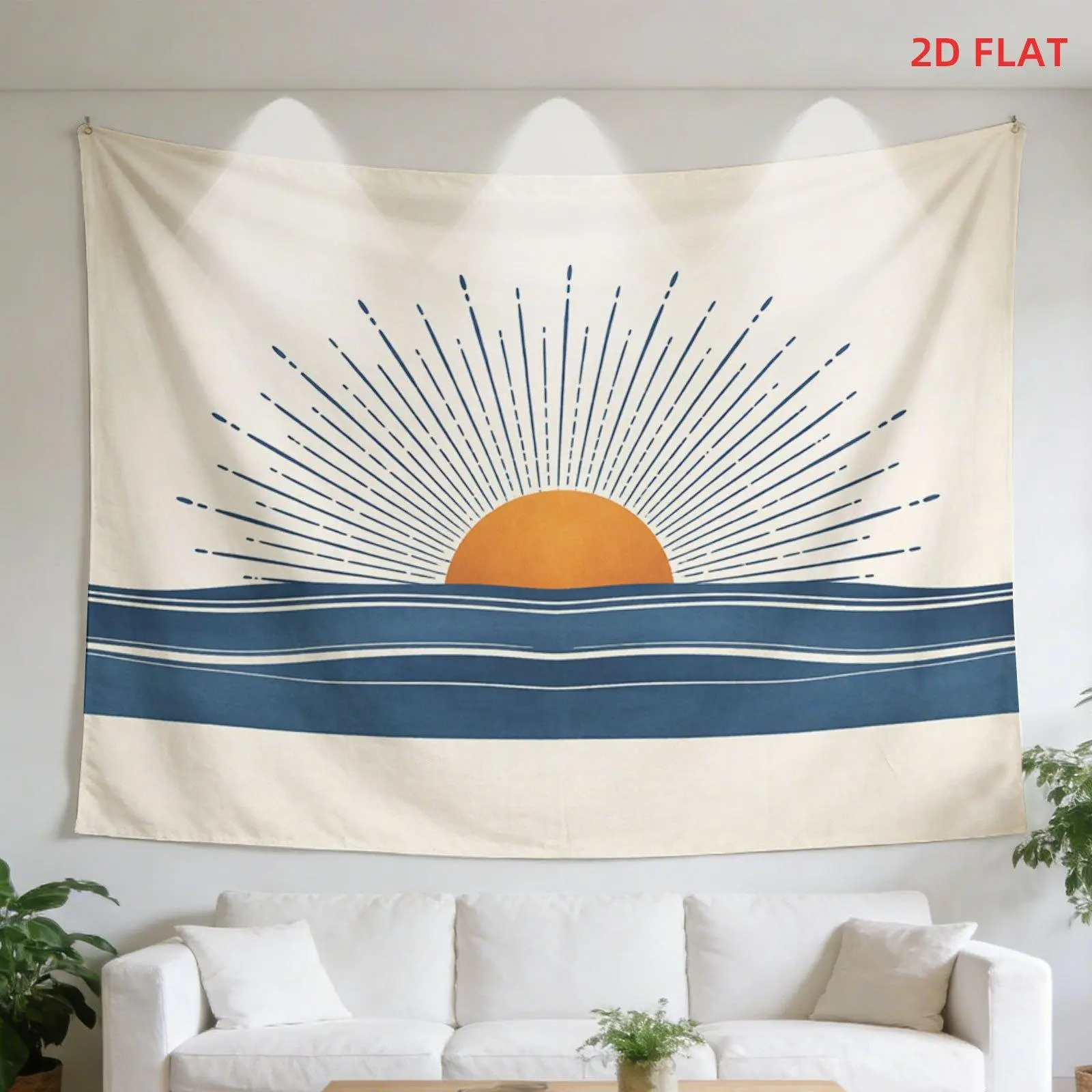 Large Size 2D Flat Printing Tapestry - Sunset Waves, Geometric Lines, Minimalistic Warm Colors, Washable Fabric, Non-Luminous Home Wall Decor, Gift for Bedroom/Office