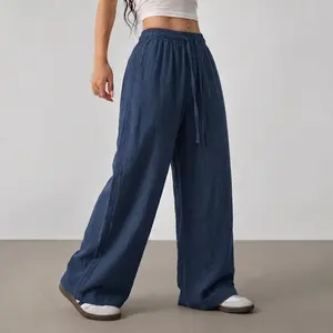 Women’s summer minimalist solid-color casual pants, couple-style loose-fit trousers, lightweight breathable long pants, versatile fashion pants for everyday wear, suitable for vacations and daily outfits, 100% polyester material