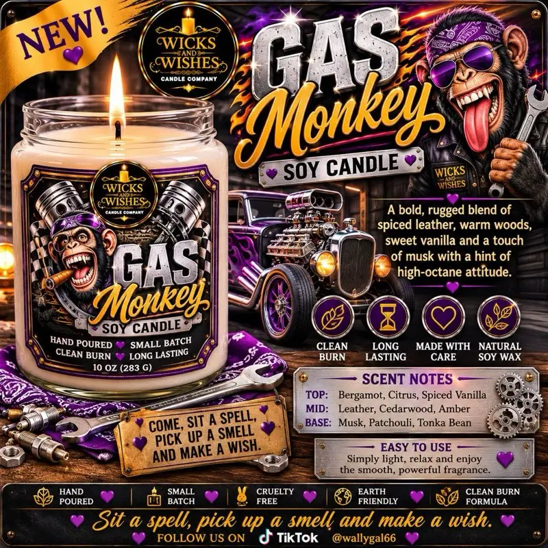 Gas Monkey 10 oz Hand Poured   Soy Candle with Wooden Lid for Aromatic Home Decor - Perfect for Relaxation