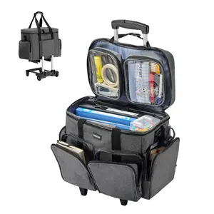 VEVOR Rolling Laptop Bag, Fits Up to 15.6 Inch Laptop, Wheeled Briefcase, Teacher Roller Computer Tote Bag with Detachable Trolley & Telescopic Handle, Laptop Case for Work Travel, Women & Men (Gray)