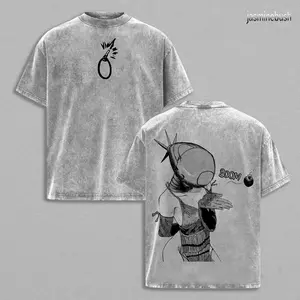 Men'S Anime ga Graphic T-Shirt - 100% Oversized Round Neck Short Sleeve with One Punch for Inspired Print, Lightweight Breathable Casual Tee for Casual Attire, Machine Washable All-Season Comfort, Japanese ga S