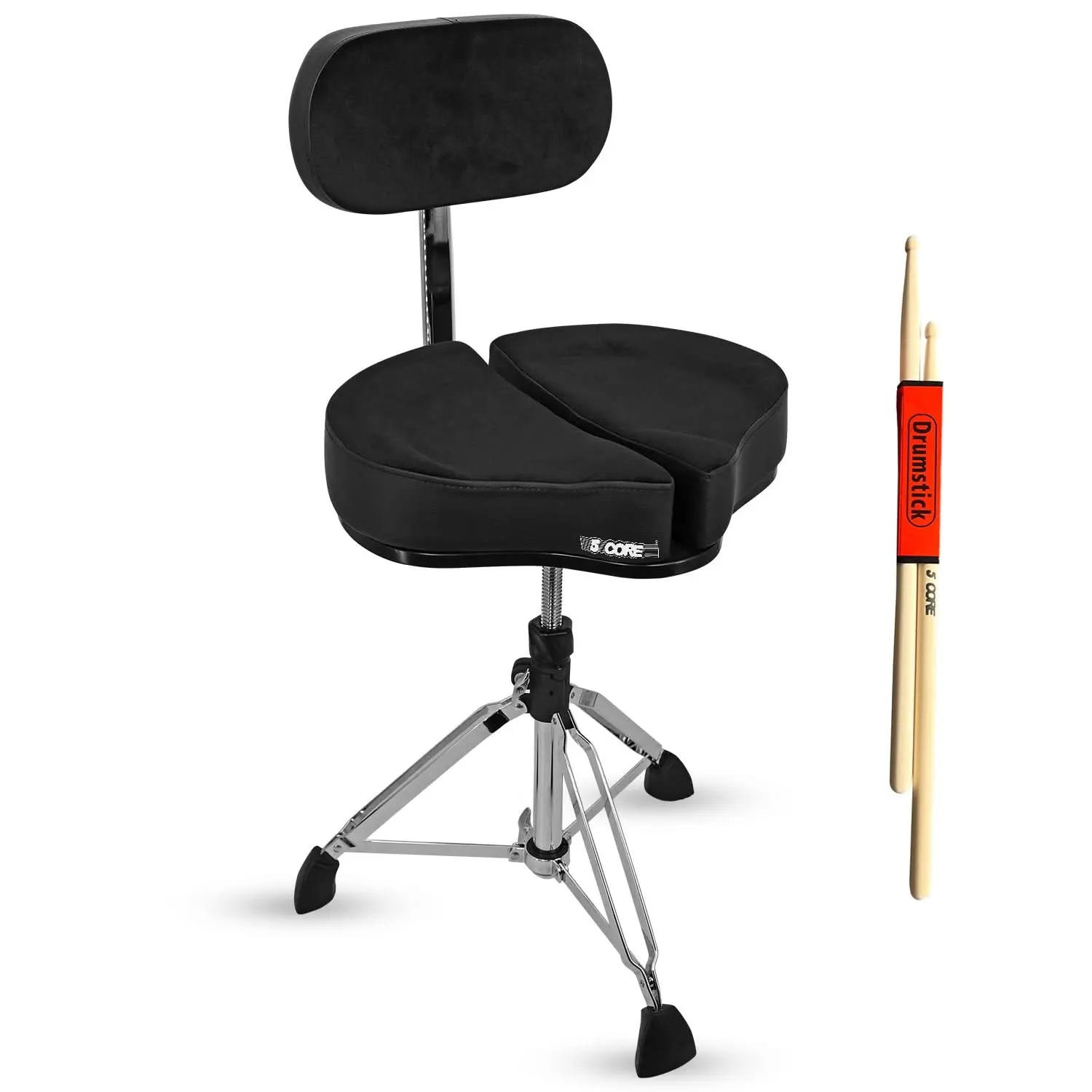 5 Core Drum Throne 5" Padded Split Spine Support Seat 441Lb Capacity w Backrest