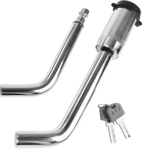 50058 Hitch Receiver Lock with 1/2" and 5/8" Pins - Universal Anti-Theft Trailer Lock for Class I, II, III, IV, and V Receivers - Press-to-Lock Technology with 2 Keys - Chrome Finish