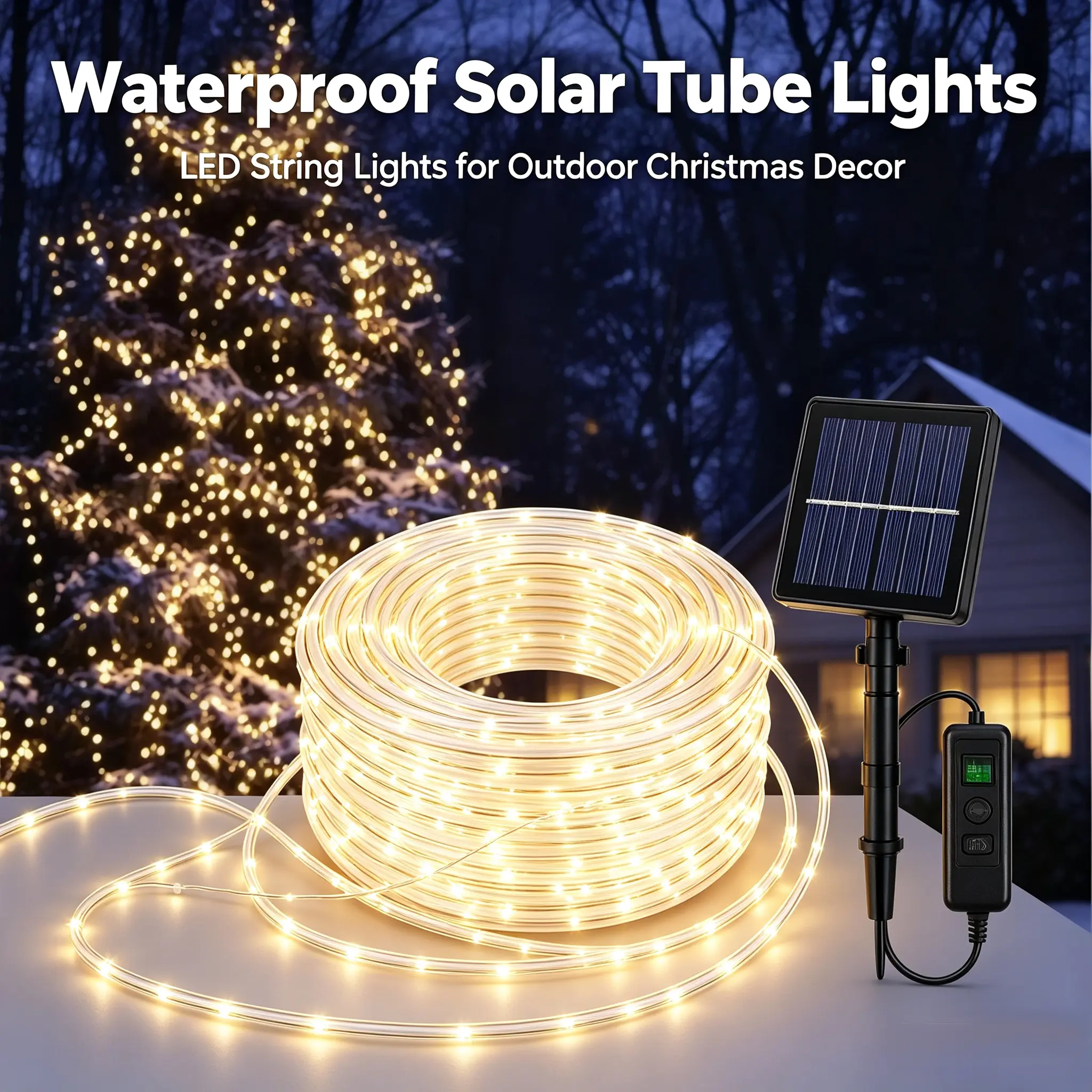 Solar Copper Wire String Lights Outdoor, IP65 Waterproof Solar Powered Fairy Lights with Auto On/Off, 8 Lighting Modes, for Christmas Tree, Patio, Garden, Yard Holiday Decor, 100LED 10M /150LED 15M Optional emergency bulb 44-key remote effect rgb