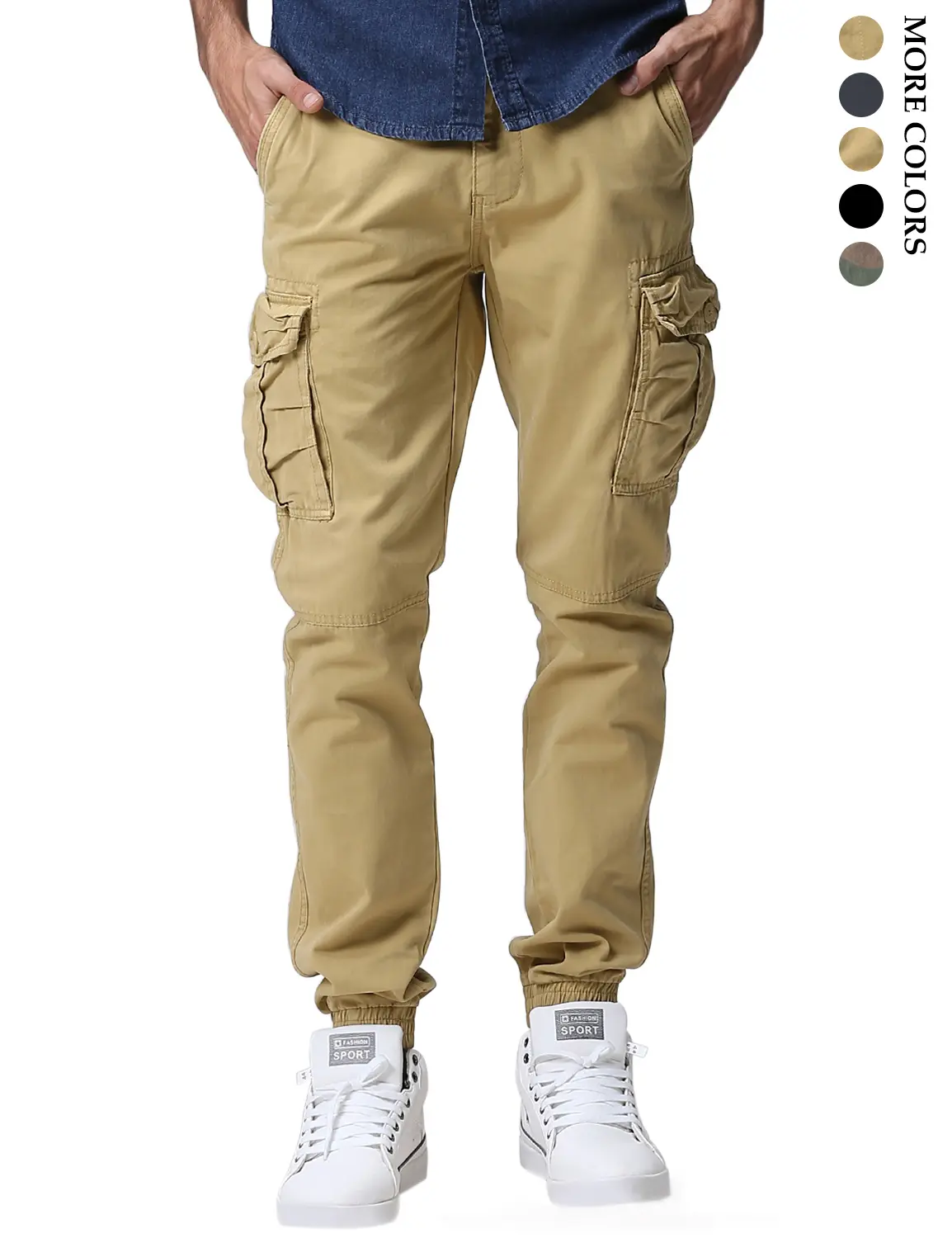 Match Men's Solid Drawstring Cargo Pants with 6 Pockets,Mens Clothing,Streetwear Pocket Pants for Daily Outdoor Wear,Mens Bottoms for All seasons
