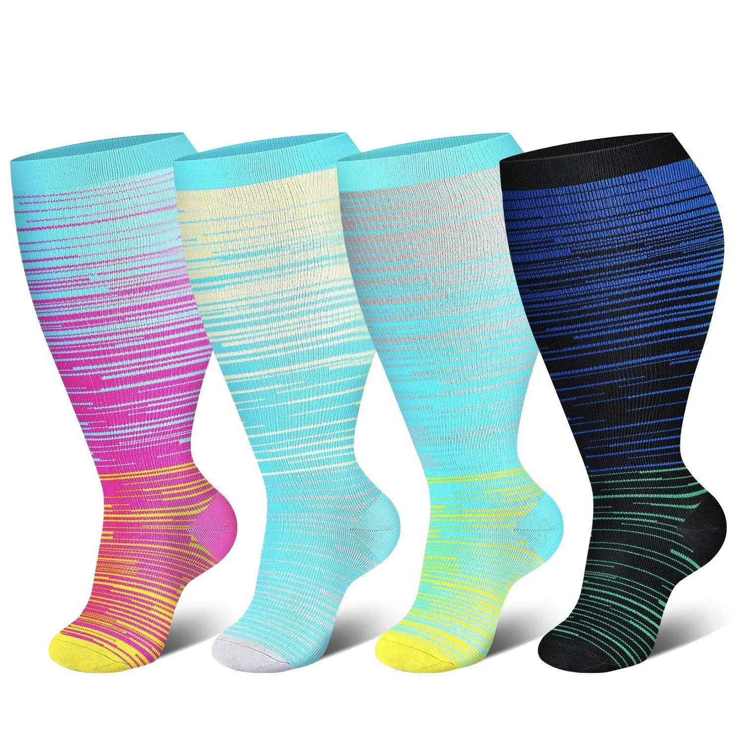 3 Pairs of Wide-Calf Compression Socks for Women & Men: Plus-Size Support Socks for Nurses, Running, Pregnancy, and Travel, 20-30 mmHg