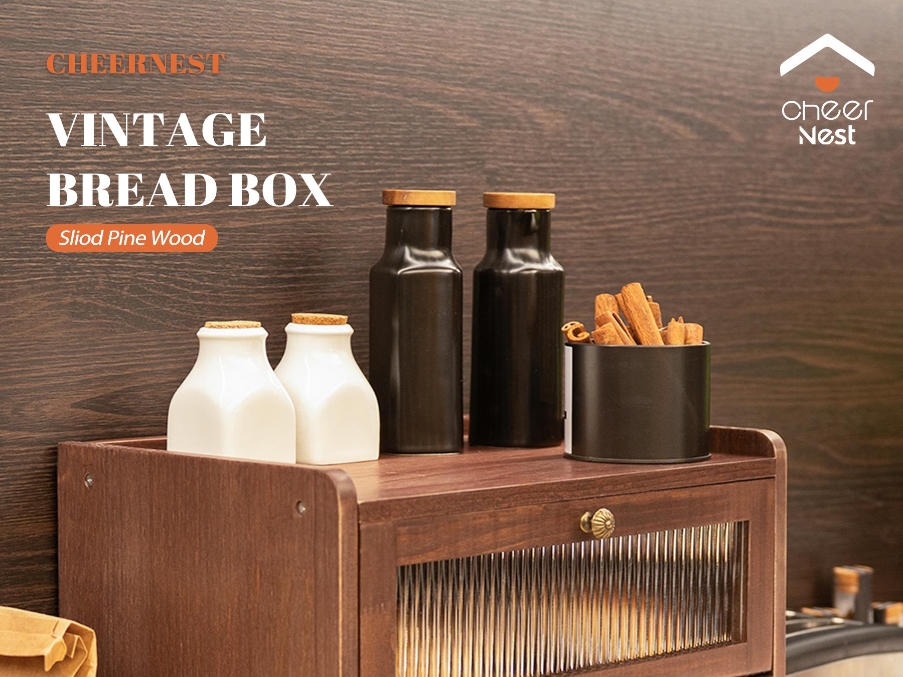 Solid Wood Bread Box for Kitchen Countertop , 2-Tier Large Wooden Bread Storage Bin , Farmhouse Bread Keeper for Homemade Bread, Brown (50 Deli Papers)