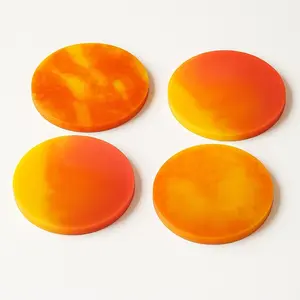 Sunshine Marble Coaster Set with Vibrant Orange and Yellow Hues for Elegant Table Settings