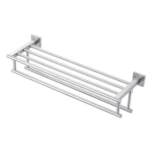 WOWOW 24 in. Bathroom Wall Mounted Double Tier Towel Rack with Double Towel Bar Stainless Steel in Brushed Nickel