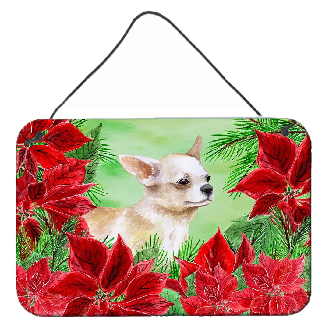Carolines Treasures CK1345DS812 Chihuahua Leg Up Poinsettas Hangable Aluminium Artwork, Home Decor Wall or Door Hanging Prints