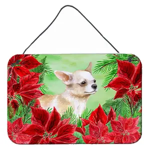 Carolines Treasures CK1345DS812 Chihuahua Leg Up Poinsettas Hangable Aluminium Artwork, Home Decor Wall or Door Hanging Prints