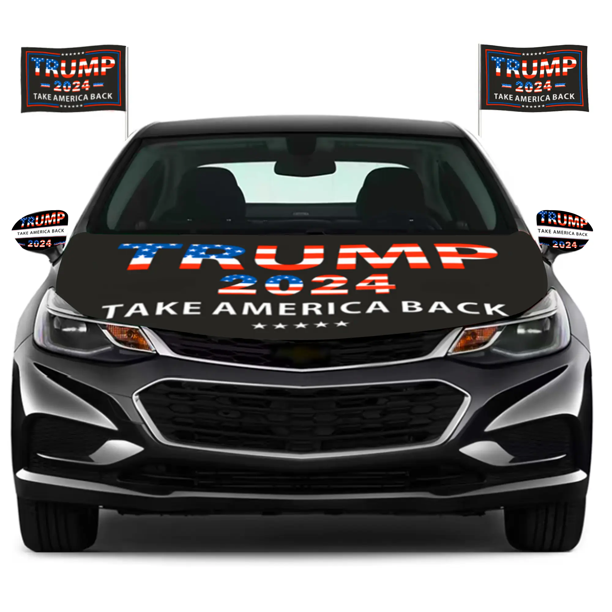 Trump 2024 Car Flag, Car Mirror Cover and Car Hood Cover Decorate Set, Trump Save USA Signs for Celebration Event Decoration