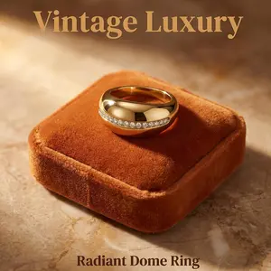 Polished Dome Ring | 14K Gold Plating with Synthetic Zircons | Chunky, Minimalist, Stackable Statement Band | Everyday Luxury Jewelry