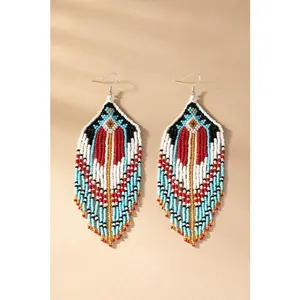 Boho long seed bead drop earrings