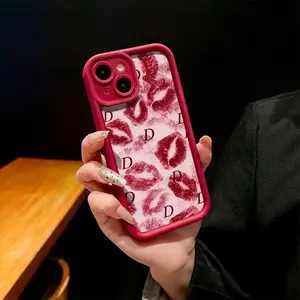 Phone Case: Kiss Marks D Letter Pattern Style Graphic Matte Finish with Stepped Groove Design Phone Case for iPhone 17/17Air/17Pro/17ProMax/16/16Pro/16ProMax/15/15Plus/15Pro/14/14Plus/14ProMax/13/13mini/13Pro/12mini/11/Plus/Pro/Max/XS Stylish Gift