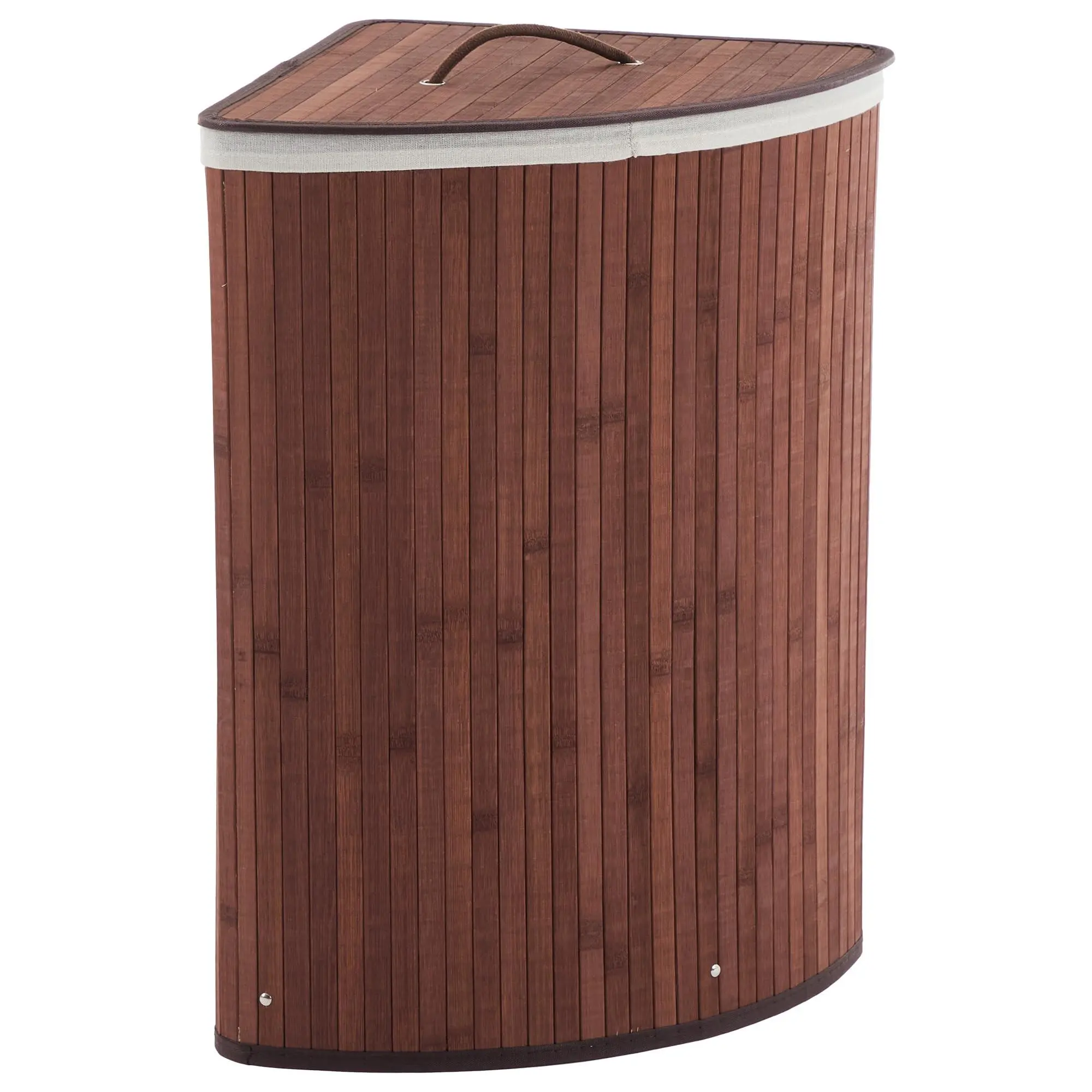 Corner Laundry Hamper with Lid, 15.3 Gal / 58 L Large Foldable Bamboo Laundry Basket with Washable Liner Bag, Wicker Clothes Hamper for Bedrooms Bathrooms Apartments, Brown