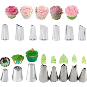 15PCS Grass Rose Petal Leaves Nozzles Piping Cake Decorating Tool Kitchen Accessories ReusableDIY Cake Kit Icing Beginner Piping Tips Pastry Decorating Tools