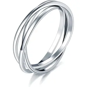 Waterproof No Tarnish Rings|14K Gold/White Gold Plated| Fidget Stacking Anxiety Interlocking Triple Row| Silver/Gold Rings for Women- 2mm 3mm Band Size 4-12