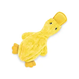 Yellow Crinkle Dog Toy - Cute No Stuffing Duck with Soft Squeaker - Plush No Mess Chew and Play for Small, Medium, and Large Breeds