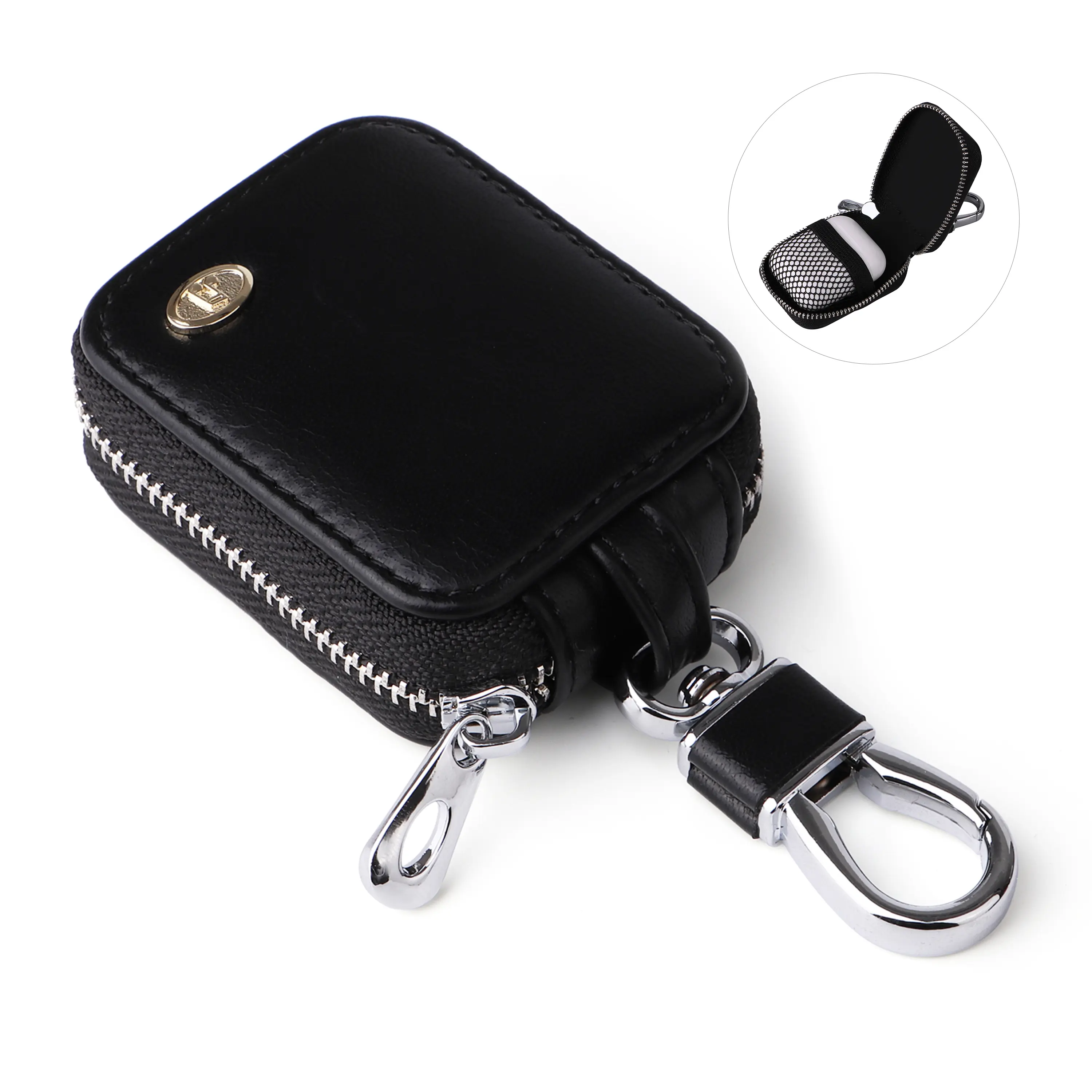 Universal Earbud Case for AirPods 4/1/2/3/Pro 2, PU Leather Zipper Carrying Pouch with Keychain, Small Storage Bag for Wireless Earphones, Wired Headphones, USB Cable, Memory Card, Coins - Black