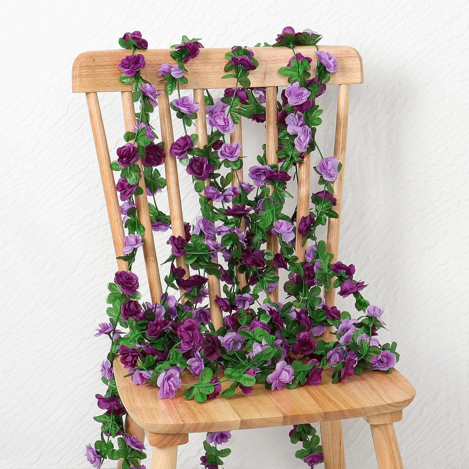 Pack of 9 72 FT Artificial Flower Garland, Purple Roses Vines Silk Flowers Faux Plastic Outdoor Hanging Floral Ivy Garland Decoration for Wedding Arch Bedroom Home Wall Backdrop Room Decor