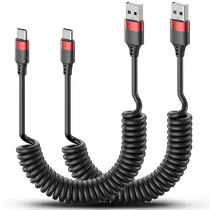 2 Pack USB C Coiled Cable, Fast Charging USB to USB C Cord for iPhone 16/16 Pro Max, Samsung Galaxy S24, Moto G8, Google Pixel, Retractable for Car