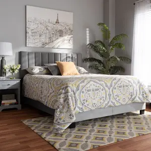 Baxton Studio CF8747X-Grey Velvet-King Clare Glam & Luxe Fabric Upholstered Panel Bed with Channel Tufted Headboard, Grey Velvet - King Size
