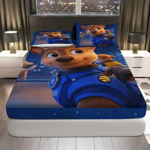 3Pcs  Dog Character Blue Fitted Sheet Three Piece Set (1*Fitted Sheet+2*Pillowcases, Coreless),  Room Decor theme,  Bedding Set, Mattress protector Soft, Breathable, Breathable Sheets