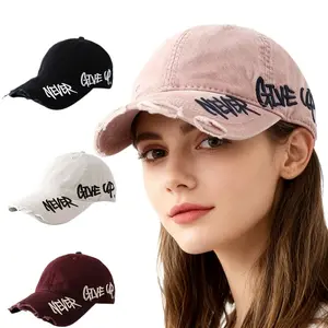 1pc American-style Distressed Edge Baseball Cap with Side Embroidery and Curved Brim, Versatile Streetwear Duckbill Hat