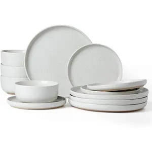 Plates and Bowls Set, 12 Pieces Dinnerware Sets, Dishes Set for 4, White