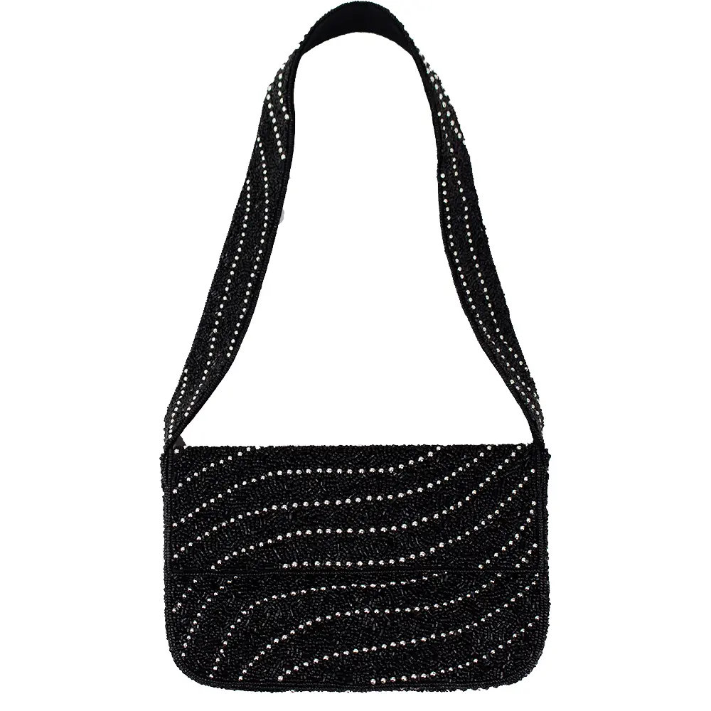 Elegant Black Beaded Shoulder Bag
