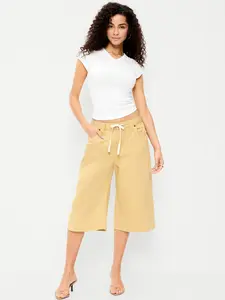 Old Navy Women's Mid-Rise Baggy Drawstring Wide-Leg Culotte Pants