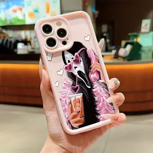 A Pink Halloween Coffee Ghost TPU Case for iPhone 17 Pro Max 16 16e 15 14 Plus 13 12 Mini 11 Air X XS Straight Edge Drop-Resistant Rugged Durable Cover Shell Gift