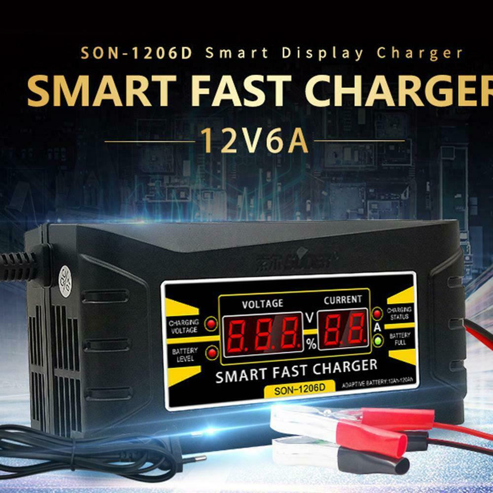 12V 6A Smart Battery Charger | Automatic Fast Trickle Charger for Lead-Acid GEL AGM | LCD Display for Car Motorcycle ATV Lawn Mower Boat