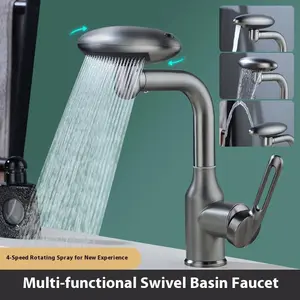 Spaceship Faucet 360° Rotating Bathroom Sink Faucet with 4 Spray Modes Modern Kitchen Vanity Lavatory Tap for Unique Home Decor & TikTok Viral Gift Multi-functional Swivel Basin Faucet