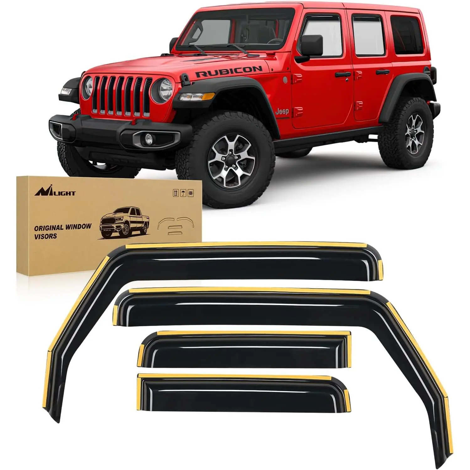 Nilight Sun Visors - Shatterproof Tool-Free Acrylic Rain Guards for 2018-2026 Jeep Wrangler JL/Gladiator Vehicle, 4pcs Aerodynamic Car Exterior Truck Accessories with Anti-Glare Wind Protection, 78inch Double-Sided Tape Included, Sun Visor, Car Accessorie