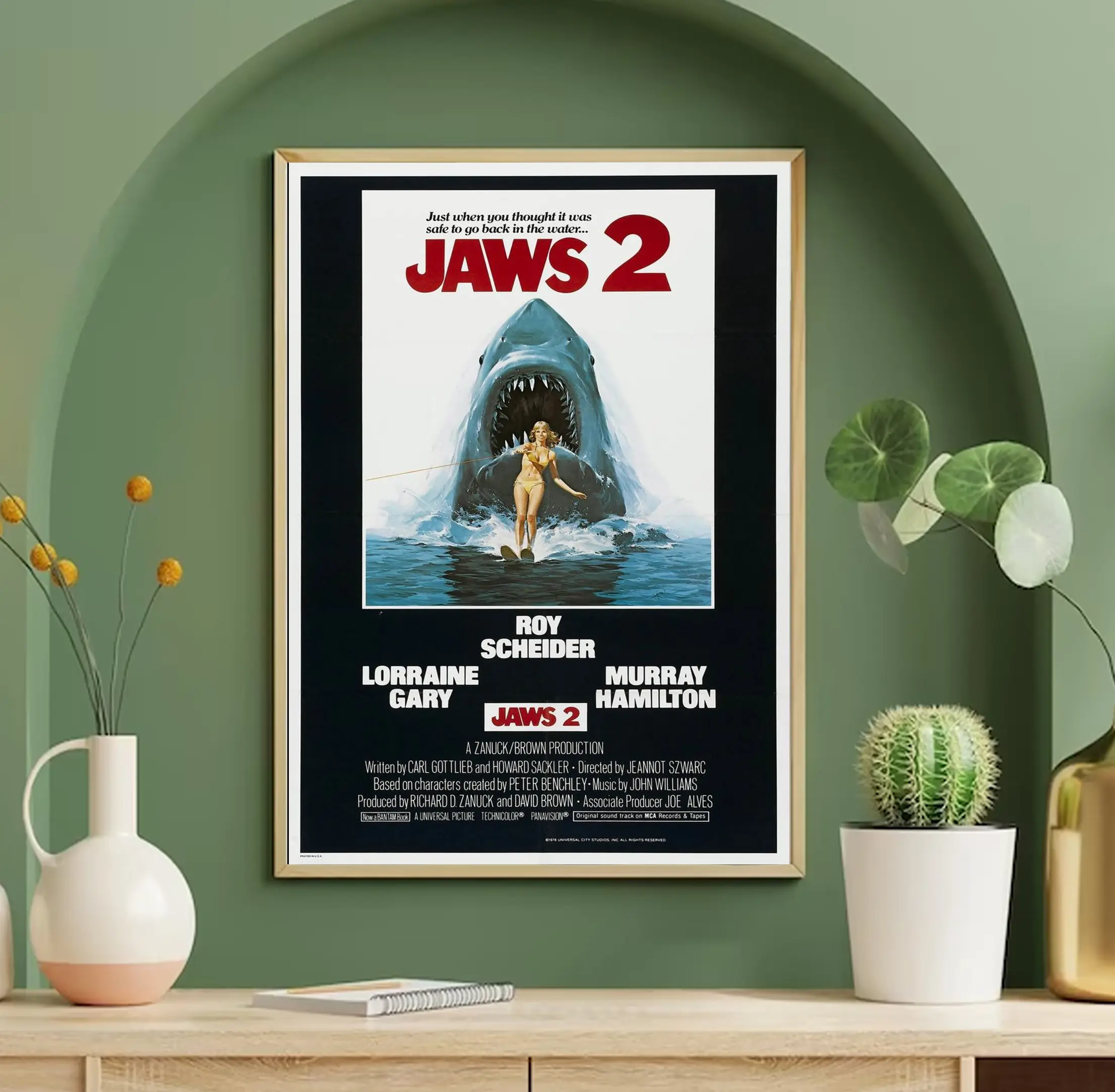 Jaws 2 Vintage Thriller Movie Poster, Jaws 70s Film White Shark And Swimmer Poster, White Shark Terrifying Poster, Jaws Poster Wall Decor