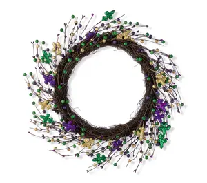 Glitzhome 20"D Mardi Gras Berry & Fleur-de-LisWreath