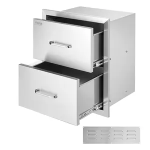 Stainless Steel Flush Mount Double Drawers with Handle Pull, 17.8Wx20.2Hx12.2D Inches, Outdoor Kitchen BBQ Drawers for Patio Grill Stations