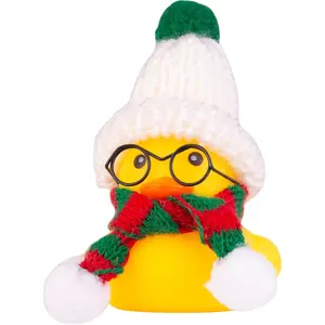 Christmas Rubber Ducks Toys  Ornaments Yellow Duck  Dashboard Decorations with Mini Beanie Hat Scarf and Sunglasses for Winner  Christmas Decor, 2 Inches(E1)